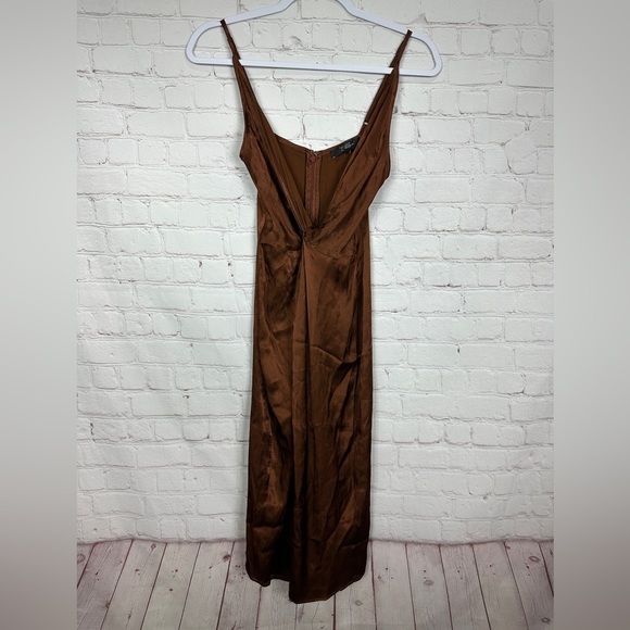 Forever 21 Contemporary bronze satin viscose midi length slip dress, sz XS, NWT - Picture 2 of 9